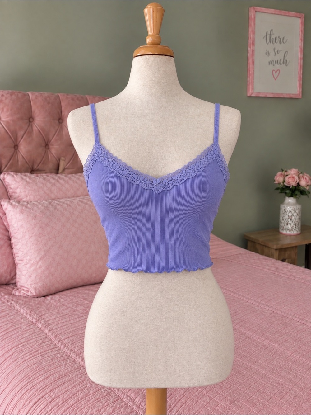 & Other Stories Lavender Cropped Lace-Trim Cami
